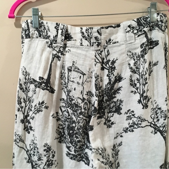 New JOIE Linen straight Leg Pants Hi Rise Size 8 Black White Tree Printed - Picture 5 of 7